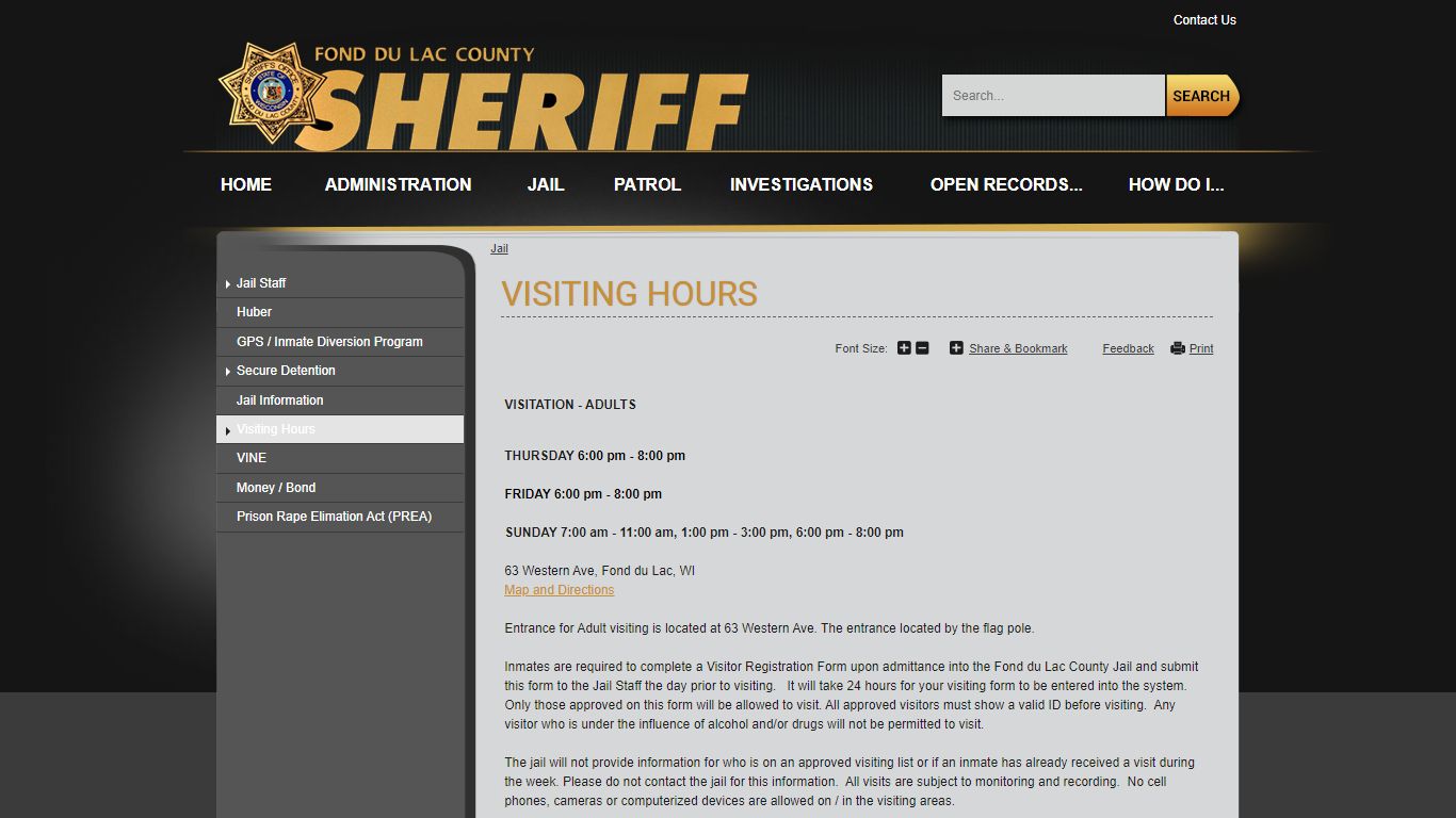 Visiting Hours | Fond du Lac County