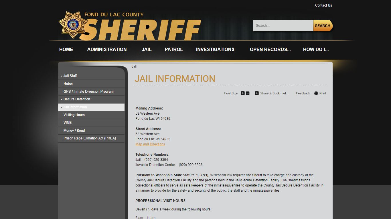 Jail Information | Fond du Lac County