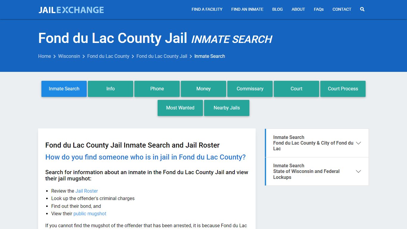 Fond du Lac County Jail Inmate Search - Jail Exchange