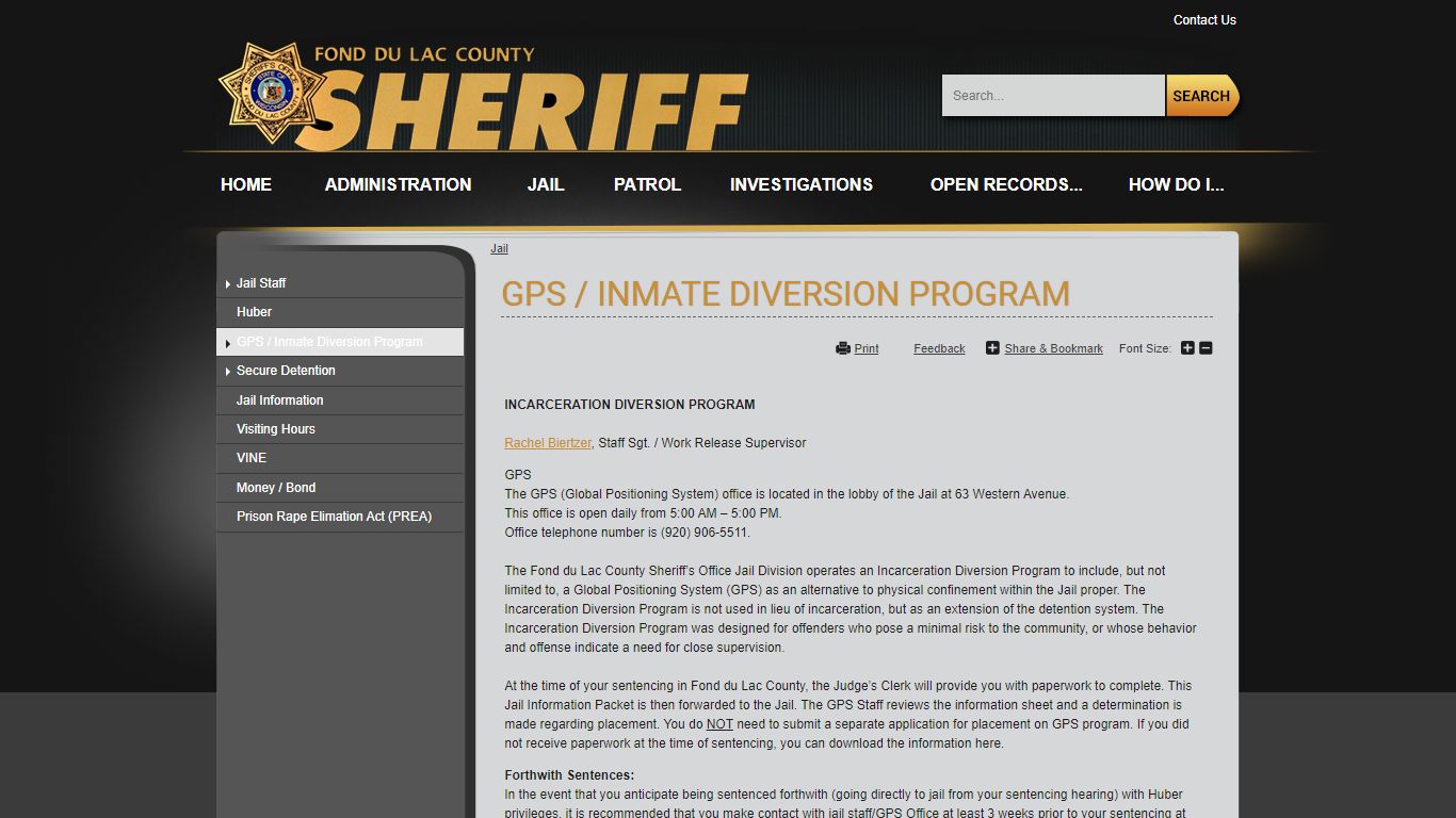 GPS / Inmate Diversion Program | Fond du Lac County
