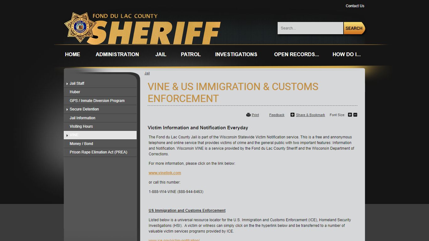 VINE & US Immigration & Customs Enforcement | Fond du Lac County